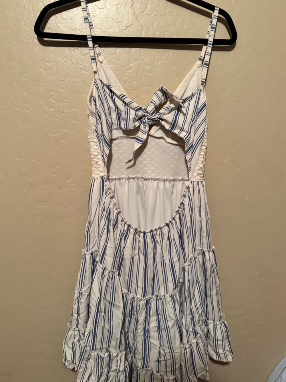 White & Blue Striped Crochet Bodice Sundress - Picture 2 of 2